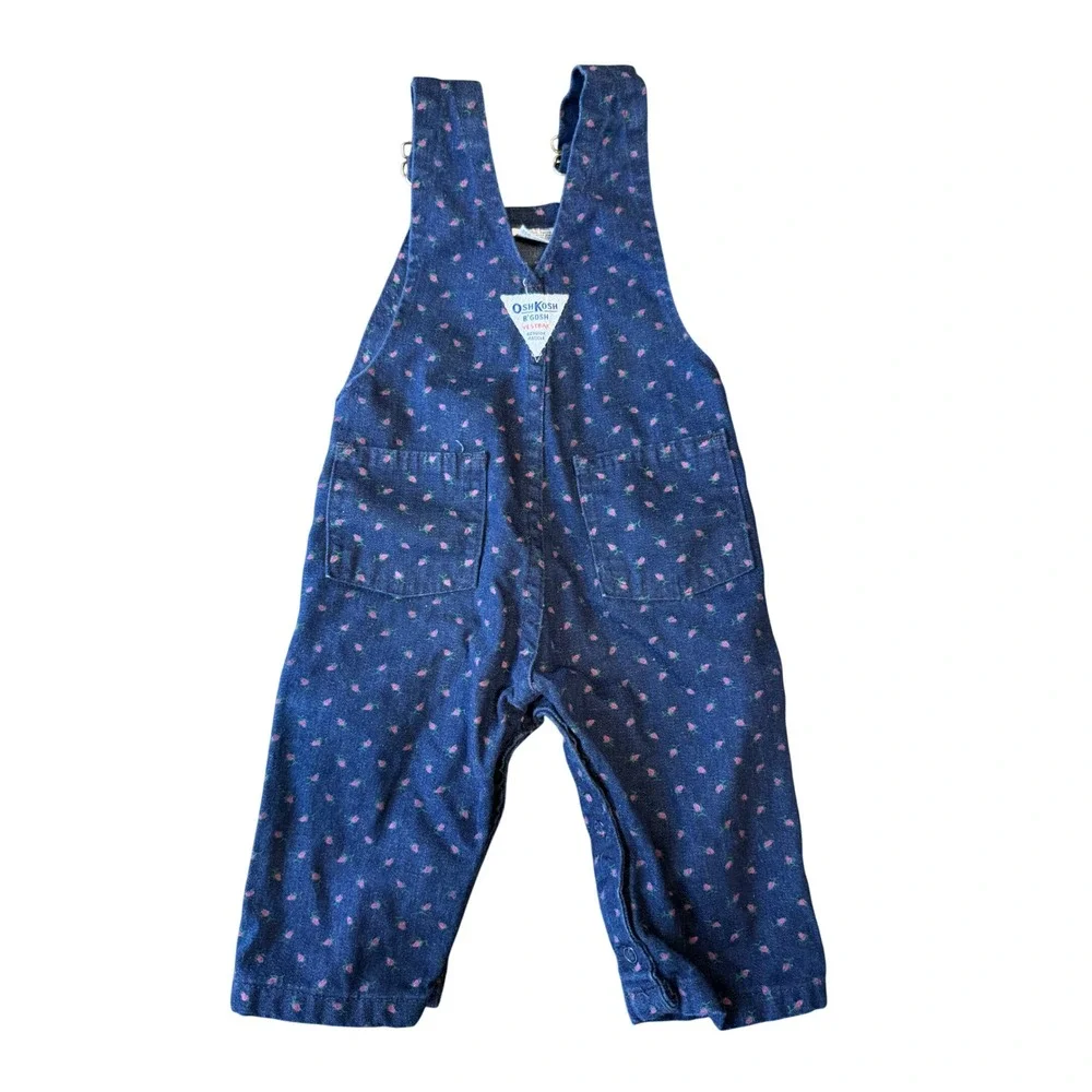 Oshkosh Floral Denim Overalls Babygirl 12 Months Bibs Cotton USA Granola Western